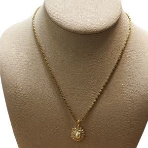 Vintage Gold Tone Necklace with Roman Rhinestone Pendant